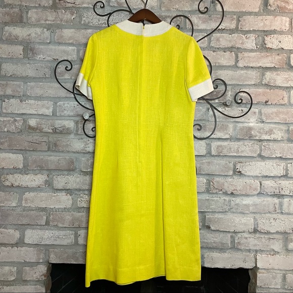 Vintage Strelitz Yellow Linen Small Dress 60’s Simple - Picture 2 of 5